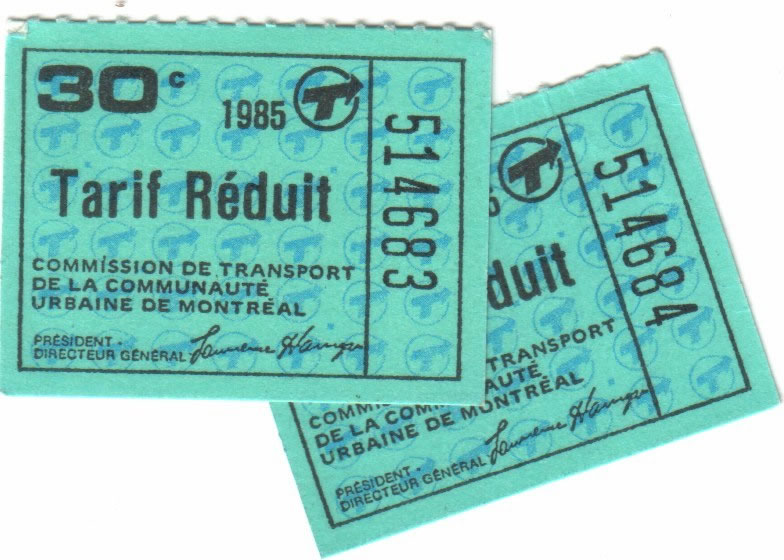 Billet autobus commission de transport de la communauté urbaine de montreal 1985